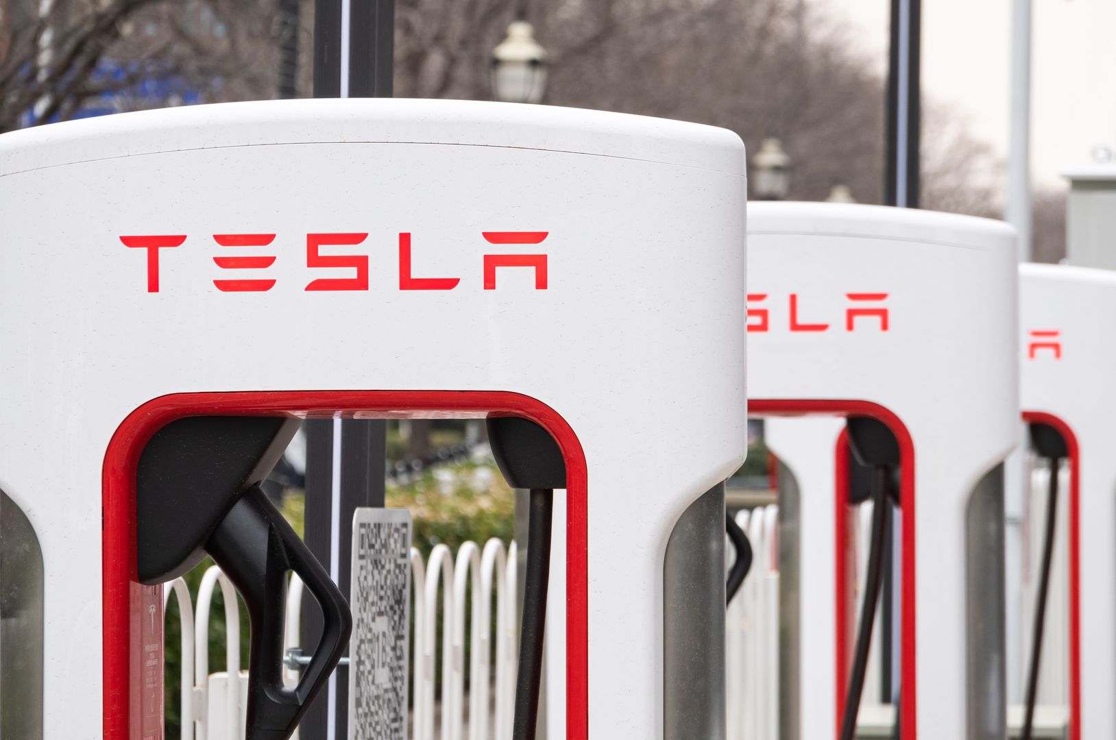 BEIJING, CHINA - MARCH 17: Tesla Superchargers are seen at a charging station on March 17, 2023 in Beijing, China. (Photo by VCG/VCG via Getty Images)
