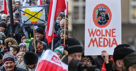 Transparenty na protestach KOD-u: Zasznurowane usta, Darth Vader i "Jarek, oddaj fartucha!"