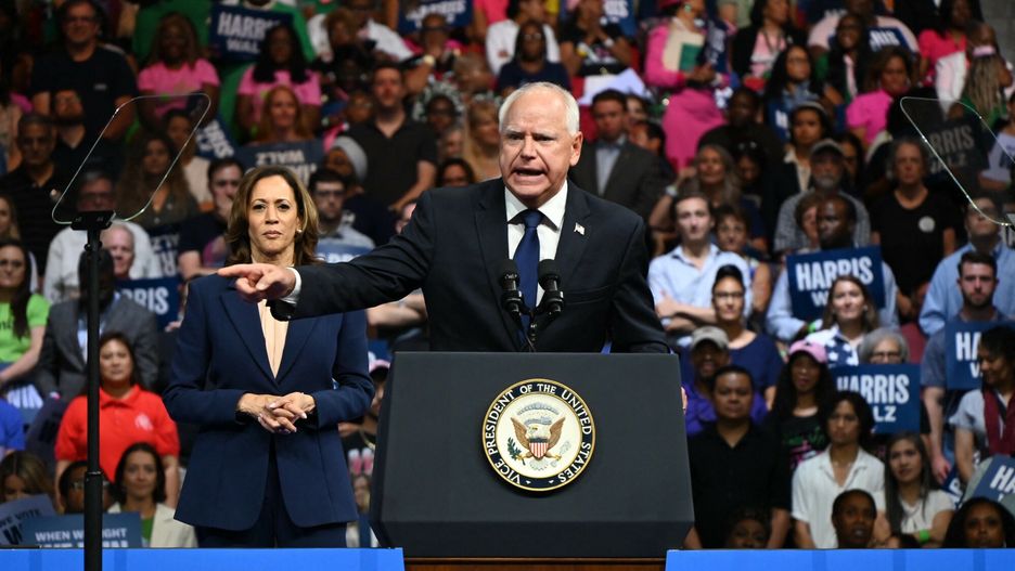 Temporary
PHILADELPHIA, PENNSYLVANIA, UNITED STATES - AUGUST 6: Democratic presidential nominee Vice President of the United States Kamala Harris (L) and her running mate Minnesota Gov. Tim Walz (R) on stage at a campaign rally in Philadelphia, Pennsylvania, United States on August 6, 2024. US Vice President Kamala Harris chose Minnesota Gov. Tim Walz to be her running mate in the 2024 presidential race. Kyle Mazza / Anadolu/ABACAPRESS.COM
AA/ABACA