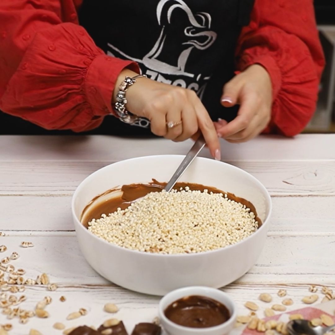 I mix the contents of the bowl using an ordinary tablespoon.