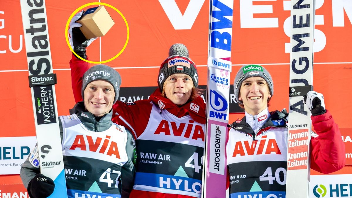 Od lewej: Anze Lanisek, Dawid Kubacki i Daniel Tschofenig