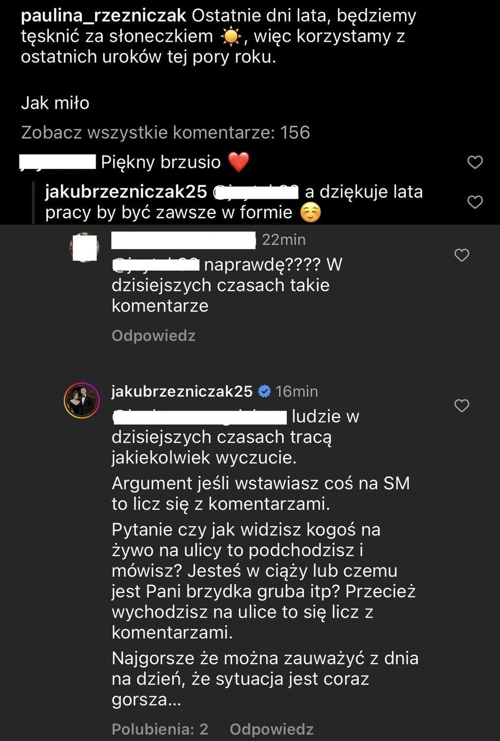 Jakub Rzeźniczak odpowiada na komentarz o "pięknym brzusiu"