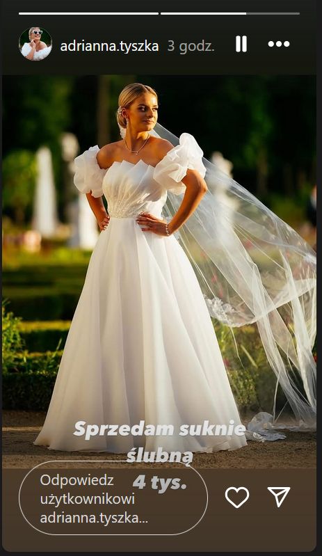 Adrianna Tyszka sprzedaje swoją suknię ślubną