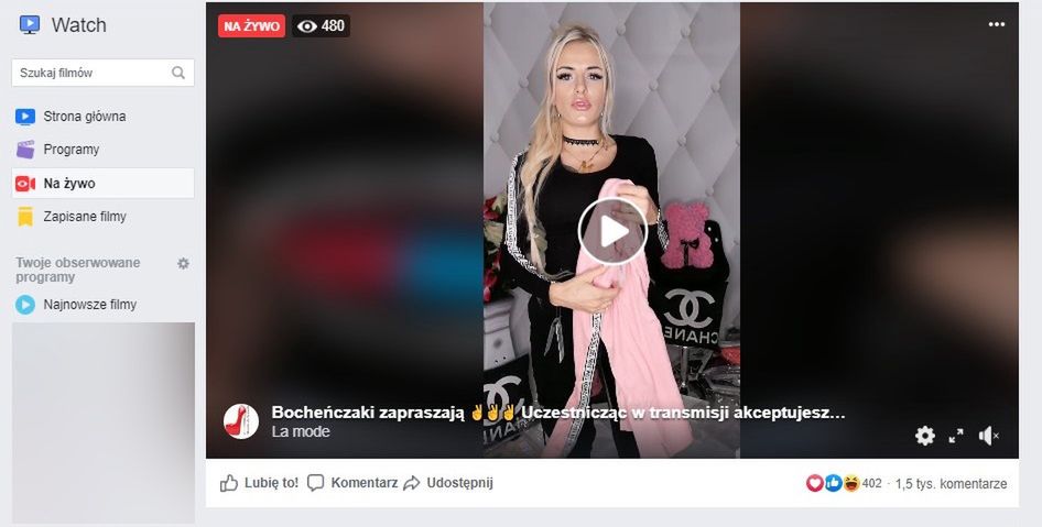 Sprzedaż przez Facebook Watch
