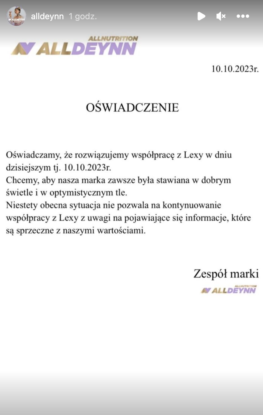 oświadczenie marki ALLDEYNN