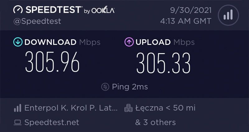 Dostępne różne prędkości Internetu od 300 mb/s do 1 gb/s