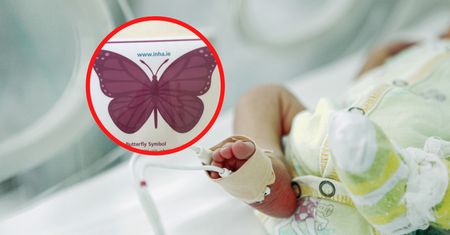Fioletowy motyl na szpitalnym łóżeczku dziecka. Ma specjalne znaczenie