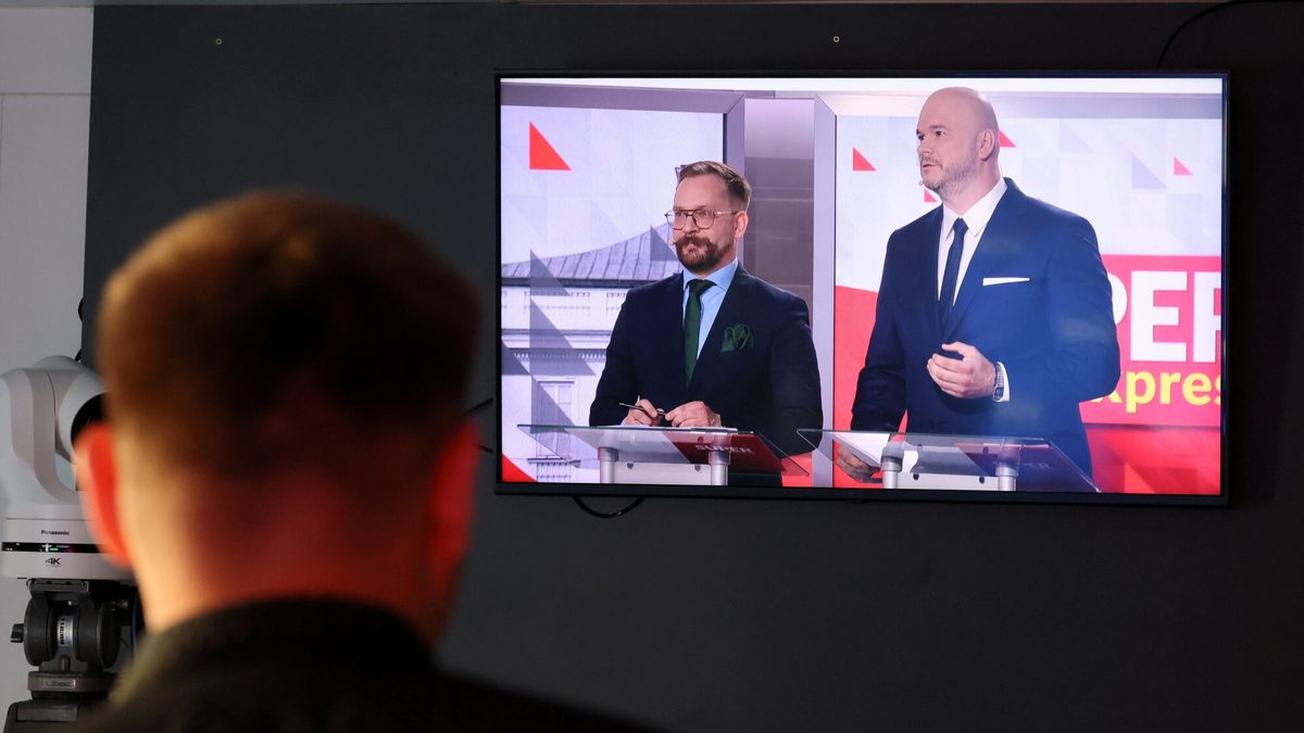 Debata prezydencka w Super Expressie
Fot. Wojciech Olkusnik/East News, 28.04.2025. Debata prezydencka w studiu telewizyjnym Super Expressu.
N/z: Jan Zlotorowicz, Jacek Prusinowski
Wojciech Olkusnik