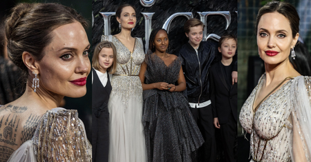 Zjawiskowa Angelina Jolie z dziećmi EKSPONUJE WYTATUOWANE PLECY na kolejnej premierze "Czarownicy" (ZDJĘCIA)