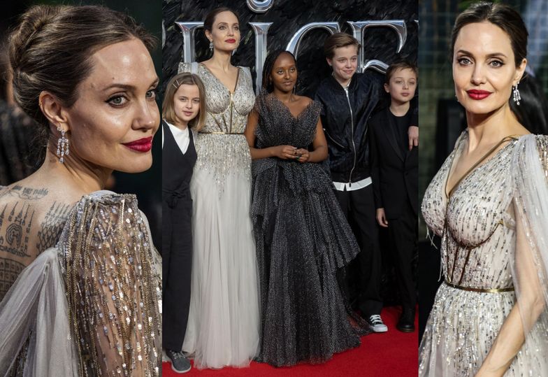 Zjawiskowa Angelina Jolie z dziećmi EKSPONUJE WYTATUOWANE PLECY na kolejnej premierze "Czarownicy"