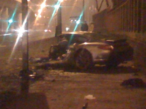 Porsche 911 997 złamane na słupie w Krakowie