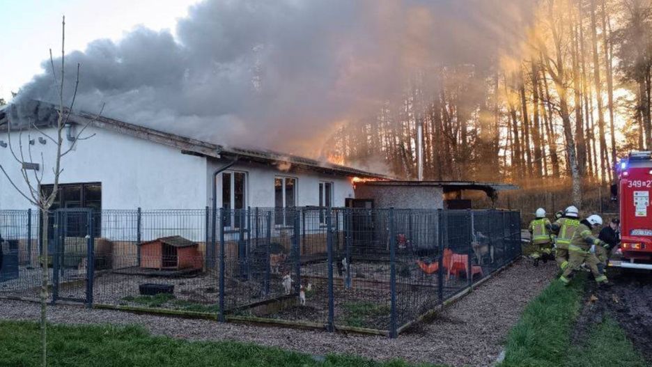 Pożar budynku schroniska w Obłężu 
