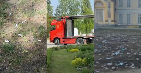 Tak po hucznej imprezie wyglądał teren przy pałacu w Wilanowie, gdzie bawili się celebryci (WIDEO)