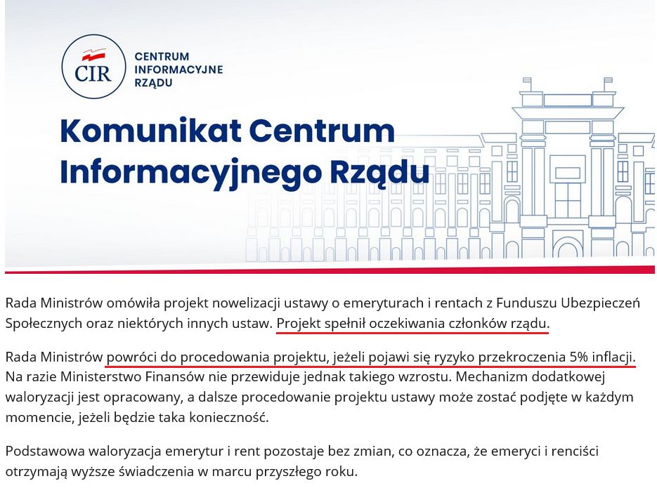 Komunikat CIR ws. ustawy o emeryturach i rentach