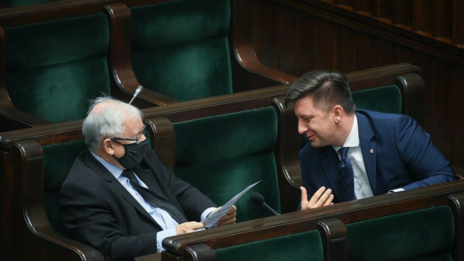 Jarosław Kaczyński i Michał Dworczyk w Sejmie
