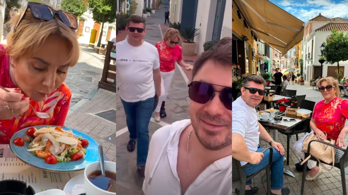 Zrelaksowani Martyniukowie z synem przechadzają się po Marbelli