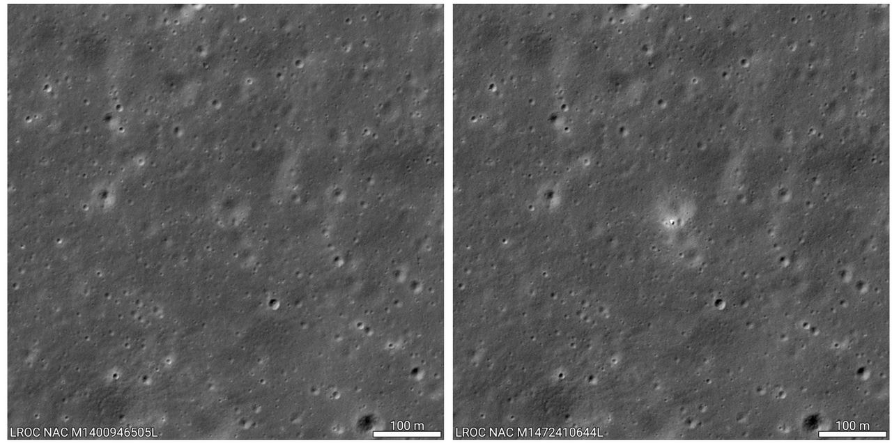 Chang'e 6 landing site. On the left: view from March 2022, on the right: view from June 2024.
