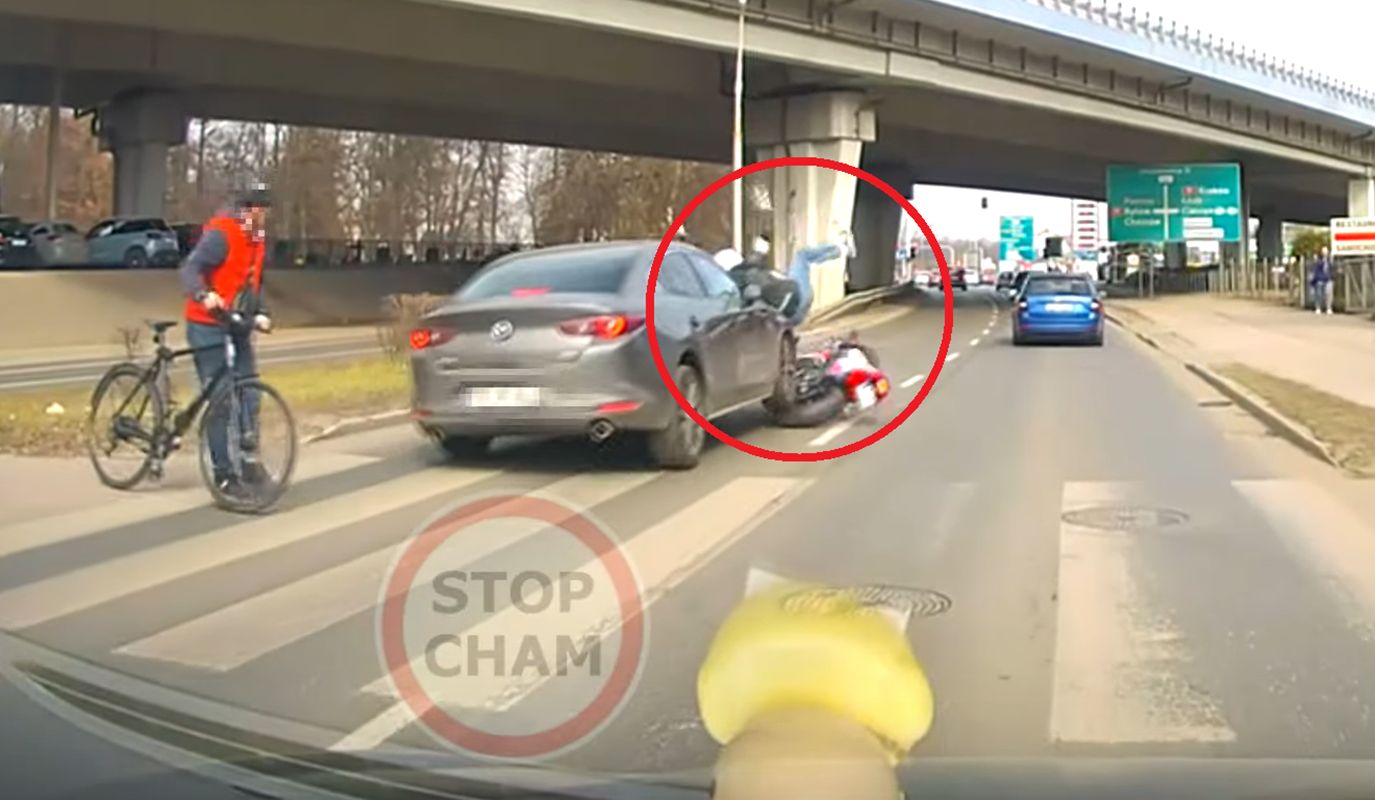 Potrącił motocyklistę w Katowicach. Szokujące nagranie