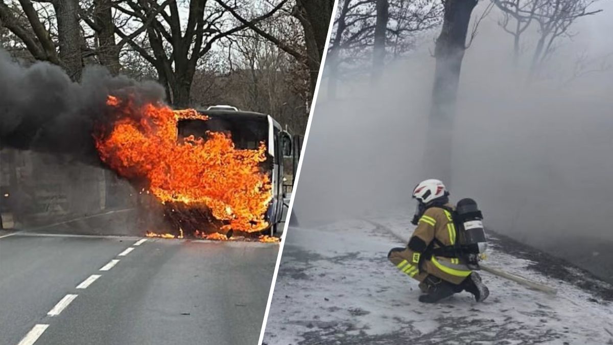 Dramat koło Kamiennej Góry. Autobus stanął w płomieniach