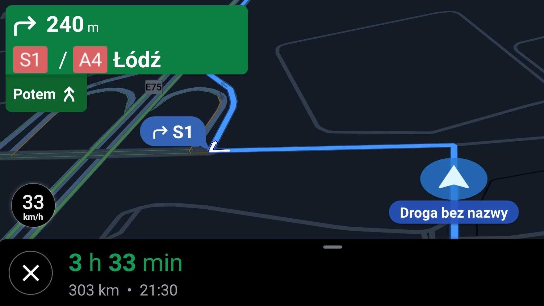 Mapy Google w smartfonie pokazują wirtualny prędkościomierz. Bardziej brakuje tu informacji o ograniczeniach.