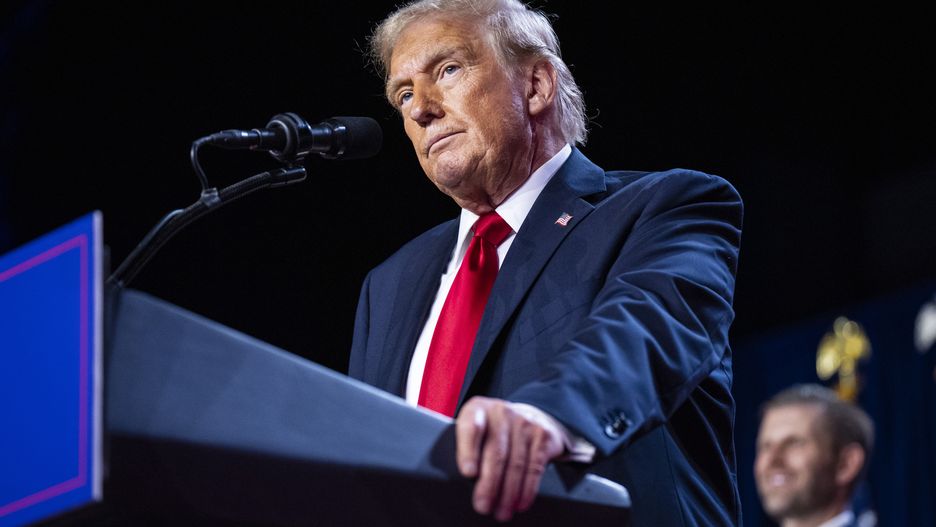 West Palm Beach, FL - November 6 : Republican presidential nominee former President Donald Trump speaks after being declared the winner during an election night watch party at the Palm Beach County Convention Center in West Palm Beach, Florida in the early hours of Wednesday, Nov. 06, 2024. (Photo by Jabin Botsford/The Washington Post via Getty Images)