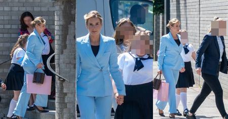 Marta Nawrocka w błękitnym garniturze pomaszerowała z córką na mszę świętą z okazji zakończenia roku szkolnego (ZDJĘCIA)