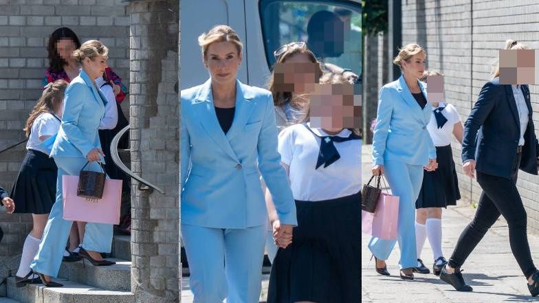 Marta Nawrocka z córką Kasią na mszy z okazji zakończenia roku szkolnego