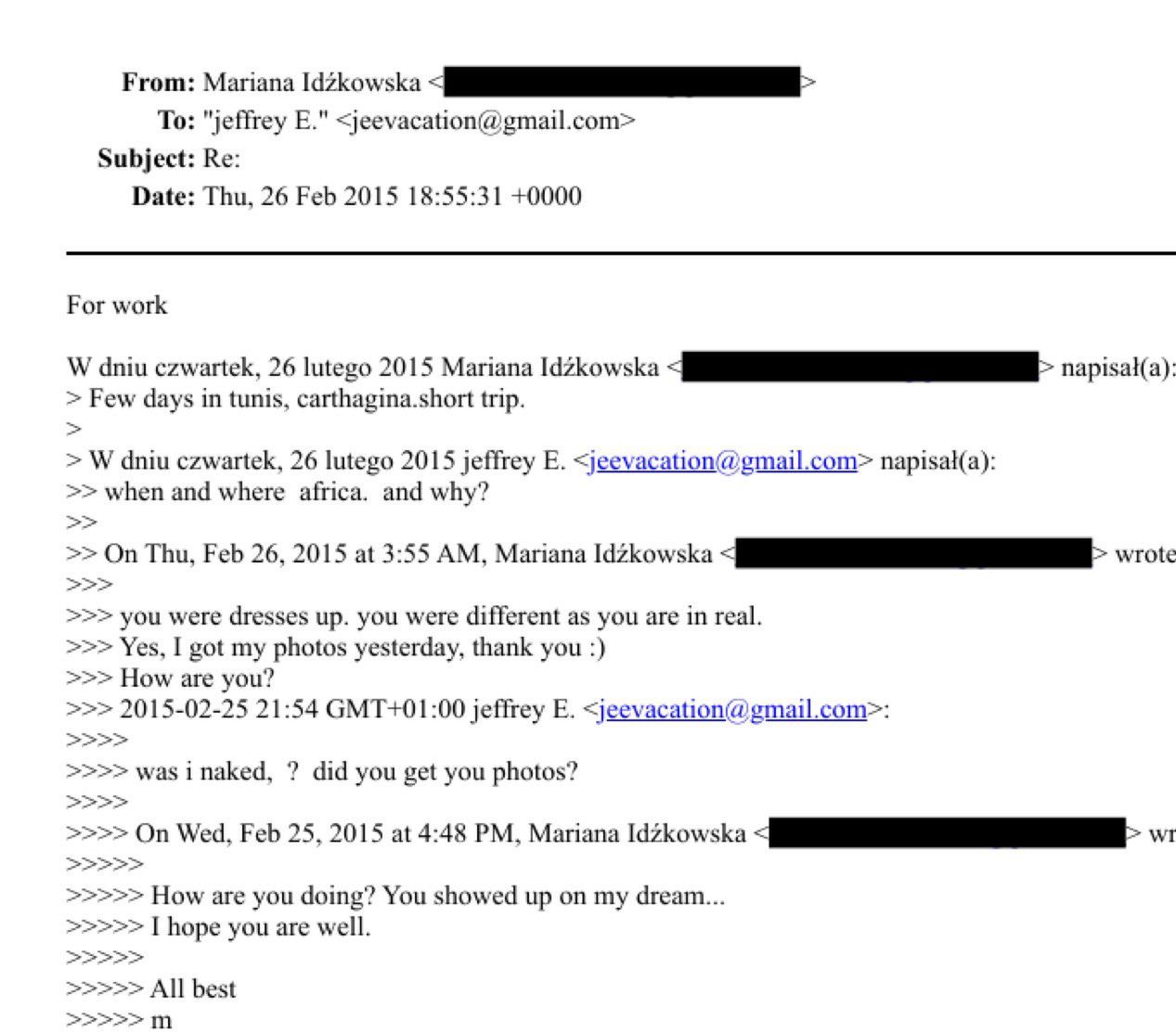 Mariana Idzkowska, Jeffrey Epstein