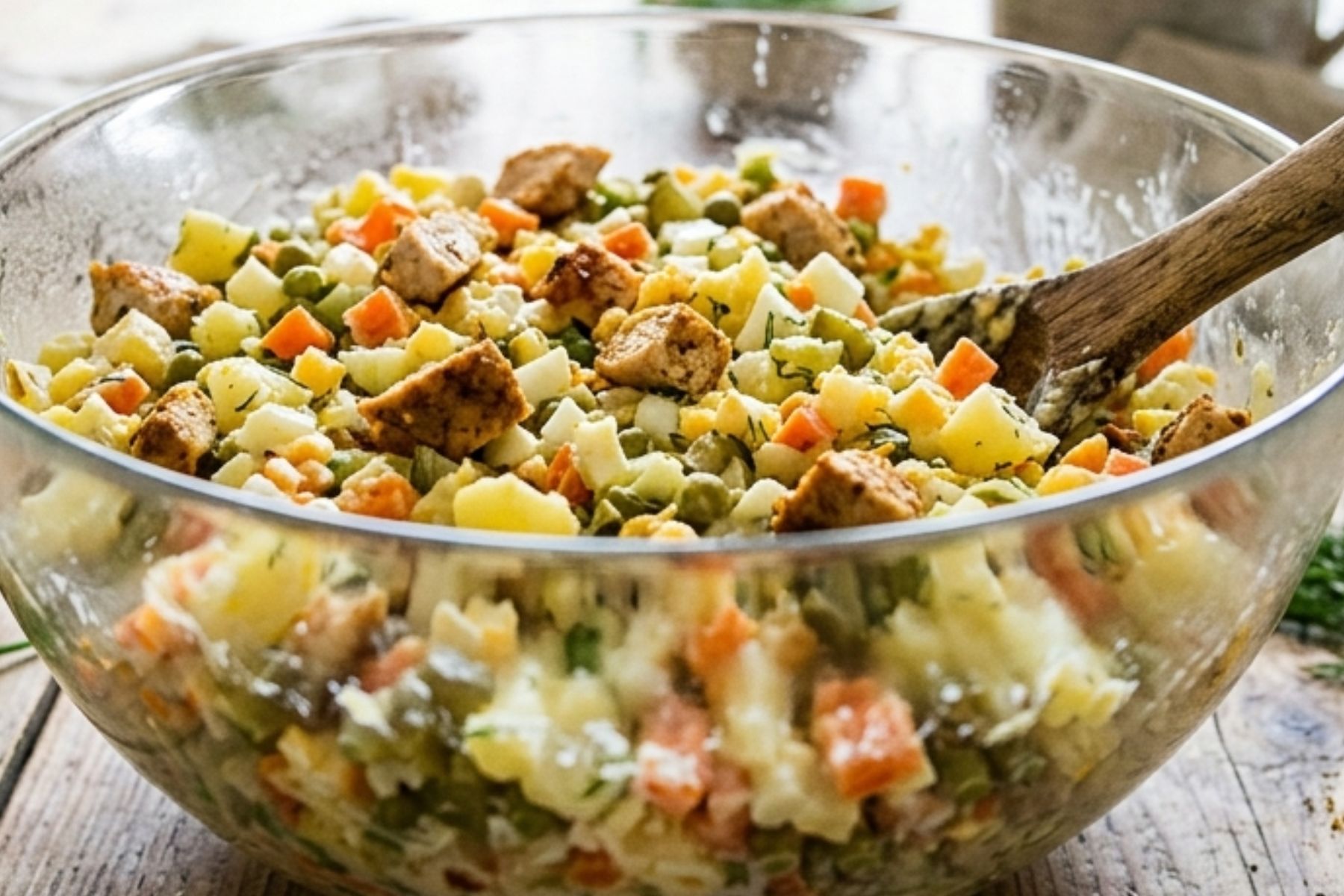 Dodaję do sałatki jarzynowej. pozostało smaczniejsza i bardziej syci