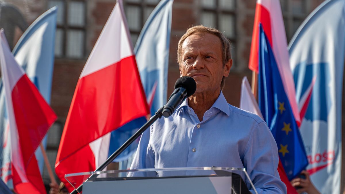 Donald Tusk during his rally in Gdansk, Poland, on July 19, 2022. (Photo by Wroblewski Pawel/NurPhoto via Getty Images)