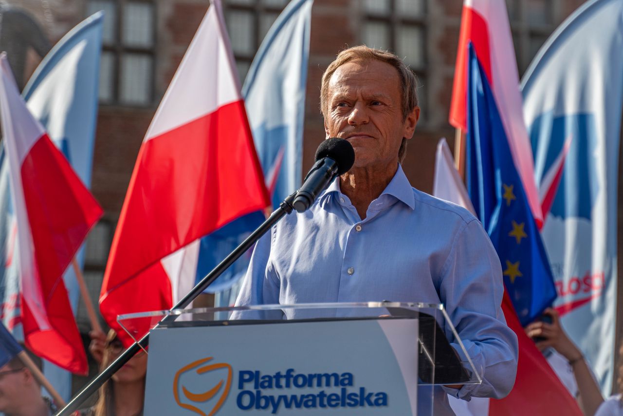 Donald Tusk during his rally in Gdansk, Poland, on July 19, 2022. (Photo by Wroblewski Pawel/NurPhoto via Getty Images)