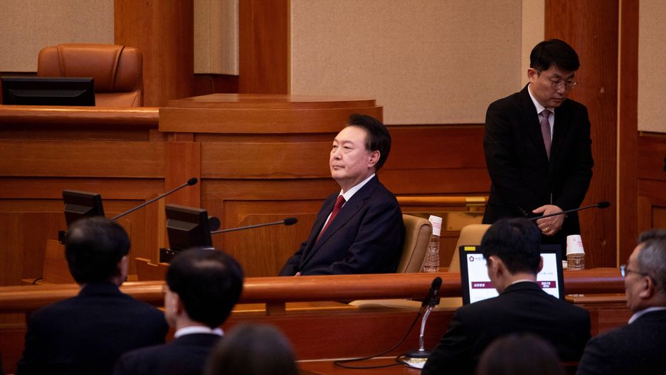 Yoon Attends Hearing Of Impeachment Trial - Seoul
South Korea's arrested President Yoon Suk-yeol attends the third formal hearing of his impeachment trial at the constitutional court in Seoul, South Korea, January 21, 2025. Photo by Woohae Cho/Pool via Xinhua/ABACAPRESS.COM 
Dostawca: PAP/Abaca
Xinhua/ABACA
Yoon Attends Hearing Of Impeachment Trial - Seoul