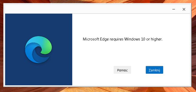 Instalator Edge 110 odmawia instalacji na Windows 7.