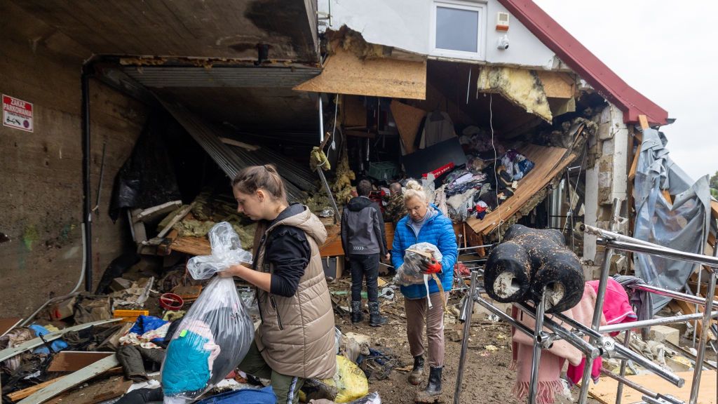 Flood In Poland
The city of Klodzko in southern Poland after a flood wave on the Nysa Klodzka River The photo shows damage in the city centre, in Klodzko , Poland 16 September 2024. (Photo by Andrzej Iwanczuk/NurPhoto via Getty Images)
NurPhoto
klodzko destruction, general news, polish city, klodzko flood, flooding, urban flooding, city centre, disaster relief, september 2024, nysa river, nysa klodzka river, andrzej iwanczuk, klodzko river, emergency, environmental impact, river wave, infrastructure, damage, flood aftermath, flood event., southern poland, nurphoto, flood wave, water damage, klodzko, city damage, urban damage