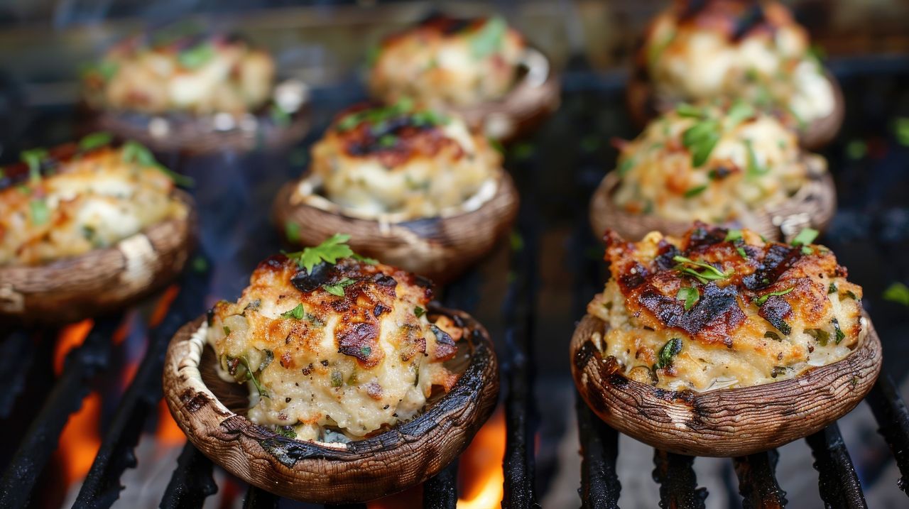 Grilled mushrooms with blue cheese