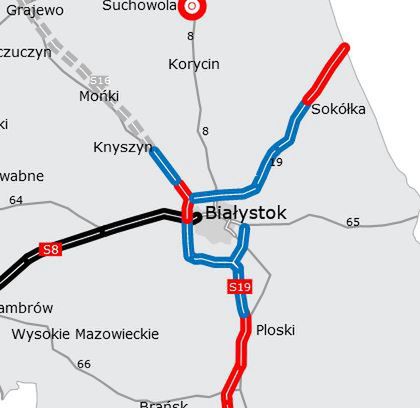 Planowana droga ekspresowa S19 od Białegostoku przez Sokółkę do Kuźnicy