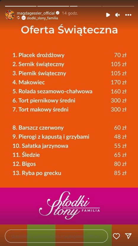 Świąteczne menu u Magdy Gessler. Ile zapłacimy za pierogi i makowca?