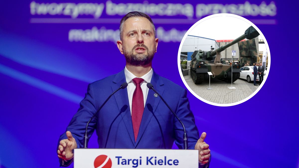 Na zdjęciu szef MON Władysław Kosiniak-Kamysz, w kółku - produkowana przez Hutę Stalowa Wola armatohaubica Krab