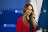 WARSAW, MASOVIAN VOIVODESHIP, POLAND - 2025/03/19: Minister Agnieszka Dziemianowicz-Bak speaks during a press conference at the Ministry of Family, Labor and Social Policy in Warsaw. A press conference was held on the entry into force of the act on extended leave for parents of premature babies. Since Wednesday, March 19, regulations have been put in force in Poland introducing additional maternity leave for parents of premature babies and children requiring hospitalization immediately after birth. (Photo by Attila Husejnow/SOPA Images/LightRocket via Getty Images)