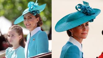 Rozpromieniona księżna Kate w turkusowym wdzianku zadaje szyku z całą rodziną na paradzie Trooping the Colour