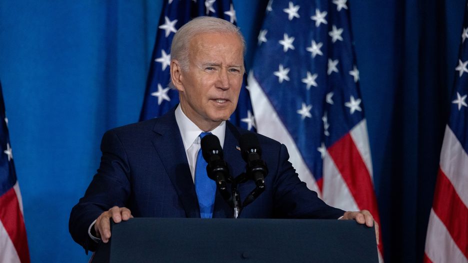 WASHINGTON D.C., UNITED STATES - NOVEMBER 02: United States President Joe Biden gives remarks on preserving democracy ahead of the midterm elections at a DNC rally on November 2nd, 2022 at Union Station in Washington, D.C., United States on November 02, 2022. (Photo by Nathan Posner/Anadolu Agency via Getty Images)