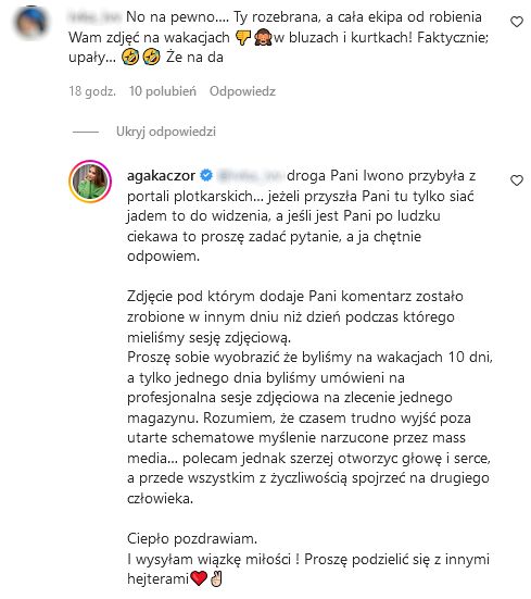 Oburzona Agnieszka Kaczorowska odpowiada na przytyk internautki