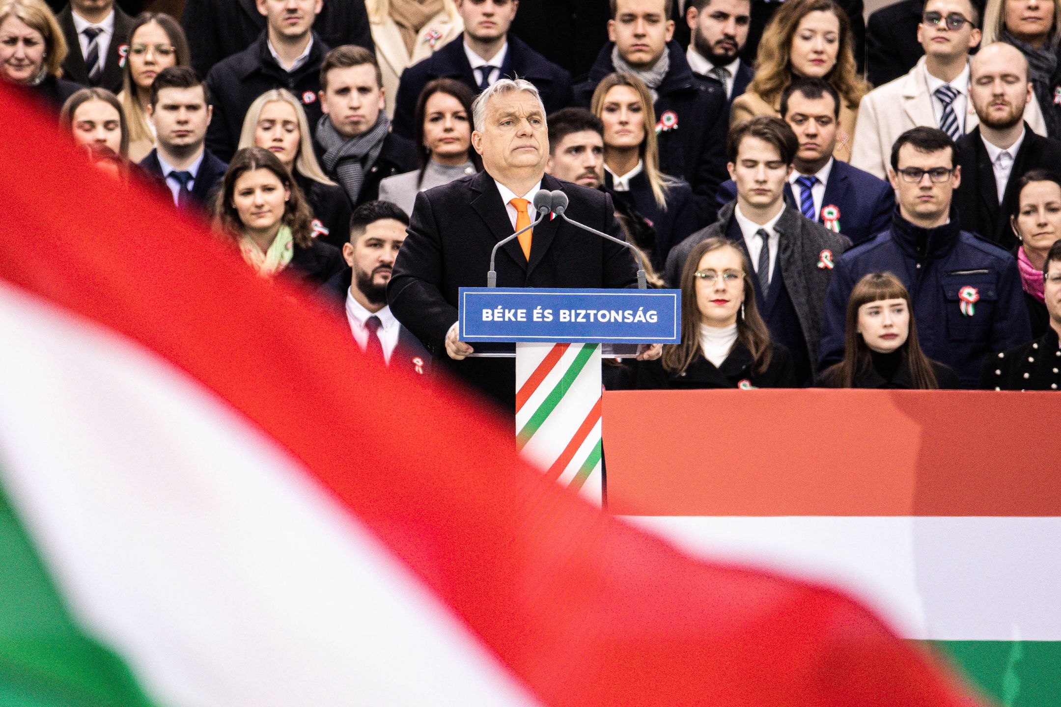 Hungary's Prime Minister Viktor Orban Addresses Pre-Election MarchViktor Orban, Hungary's prime minister, addresses the crowd in front of parliament during a Fidesz freedom march in Budapest, Hungary, on Tuesday, March 15, 2022. Hungary, which has eased migration rules, has seen more than 225,000 arrivals from Ukraine, a number that exceeds 2% of the country's population. Photographer: Akos Stiller/Bloomberg via Getty ImagesBloomberghungarian, best photos, european, best photo, hungary government, euro members, emea, e.u., eu, bloomberg politics
