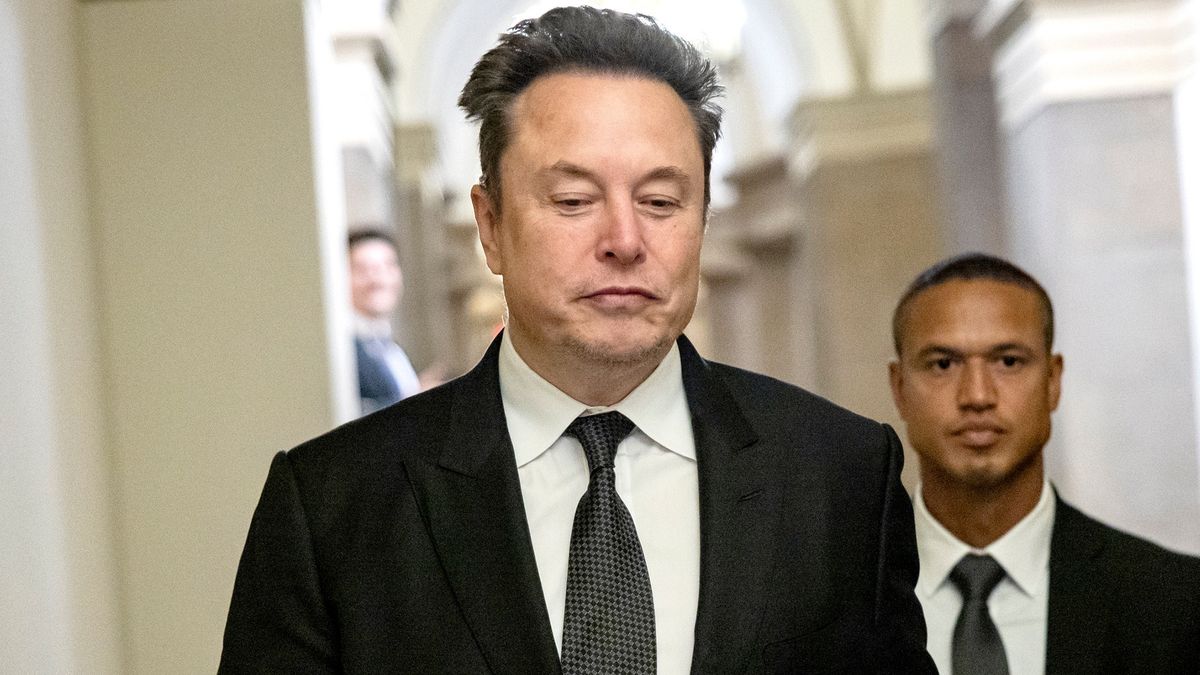 Elon Musk, chief executive officer of Tesla Inc., left, at the US Capitol in Washington, DC, US, on Wednesday, July 24, 2024. SpaceX has begun offering Starlink internet in a hospital in the Gaza Strip, Elon Musk announced on his social media site X, just over five months after receiving permission to start services there from the Israeli government. Photographer: Samuel Corum/Bloomberg via Getty Images