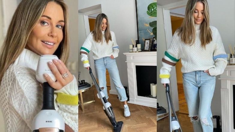 Małgorzata Rozenek odkurza czystą podłogę