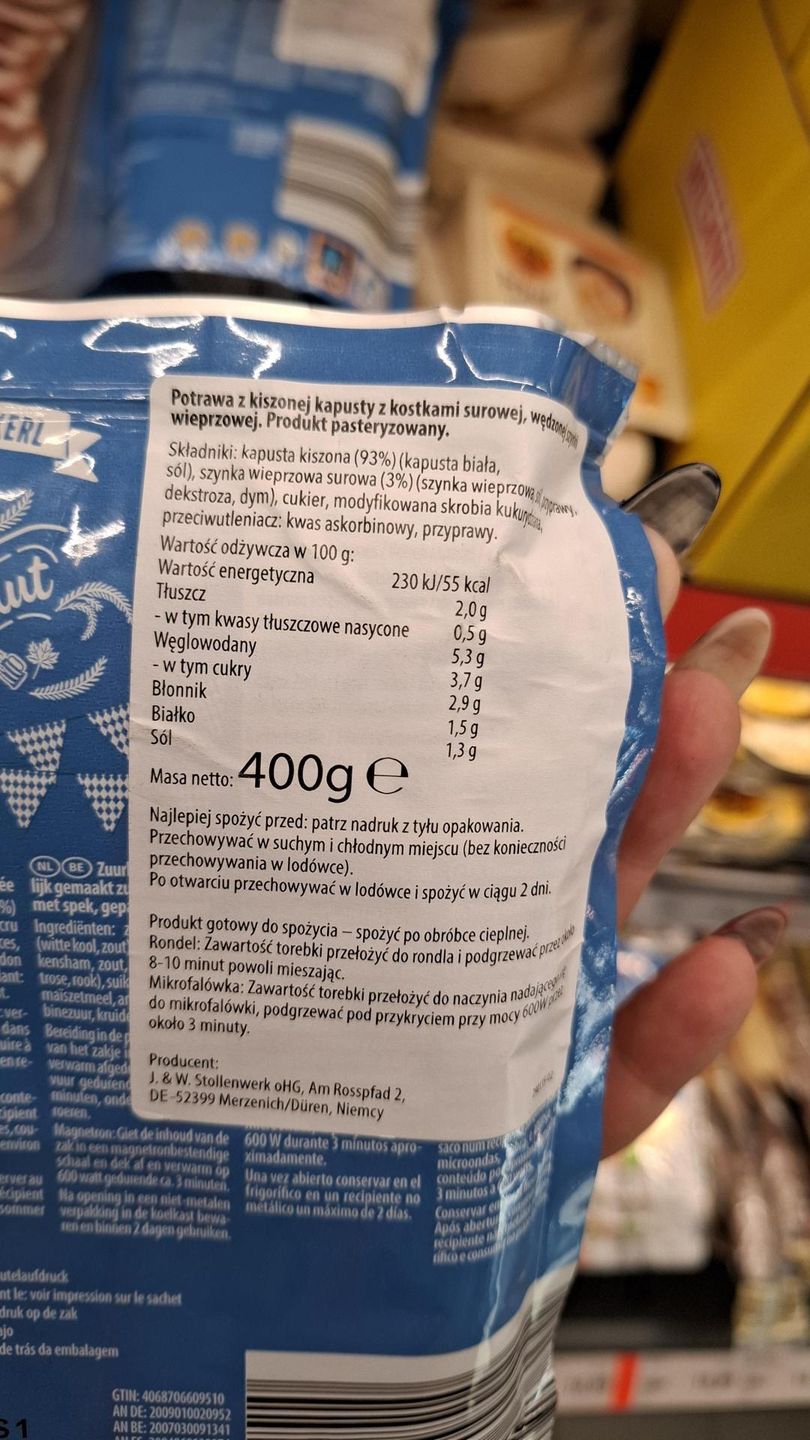 Skład bawarskiej kiszonej kapusty z Aldi