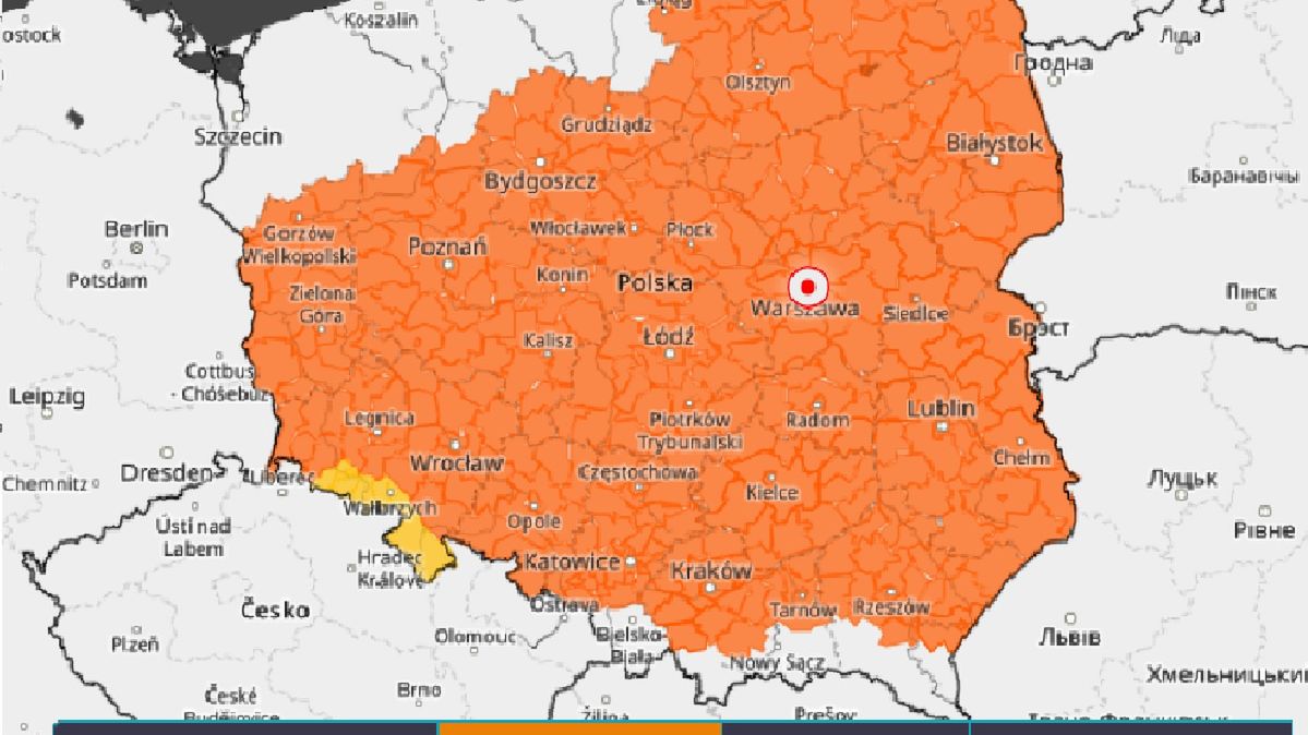 Pomarańczowy alert drugiego stopnia w prawie całym kraju.