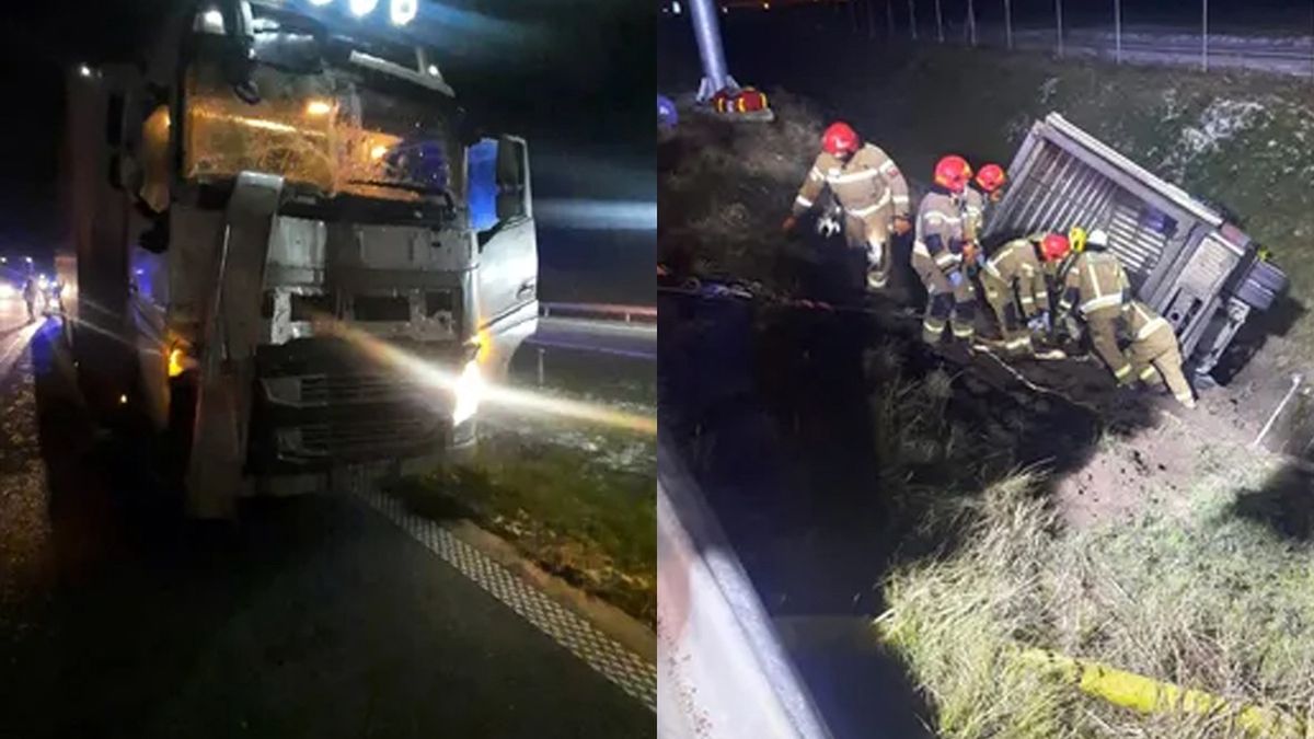 Do groźnego wypadku z udziałem dwóch ciężarówek doszło w okolicach Żurominka (woj. mazowieckie)