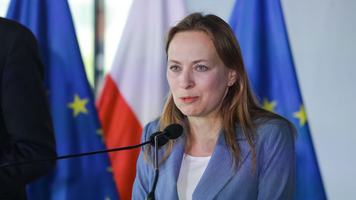 Warszawa, 30.04.2024. Minister funduszy i polityki regionalnej Katarzyna Pełczyńska-Nałęcz podczas konferencji prasowej w Centrum Nauki Kopernik w Warszawie, 30 bm. Temat spotkania: "20 lat Polski w Unii Europejskiej". (amb) PAP/Tomasz Gzell