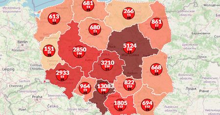 Mapa koronawirusa w Polsce. Przybywa zachorowań na COVID-19. Zmarło kolejnych 15 osób